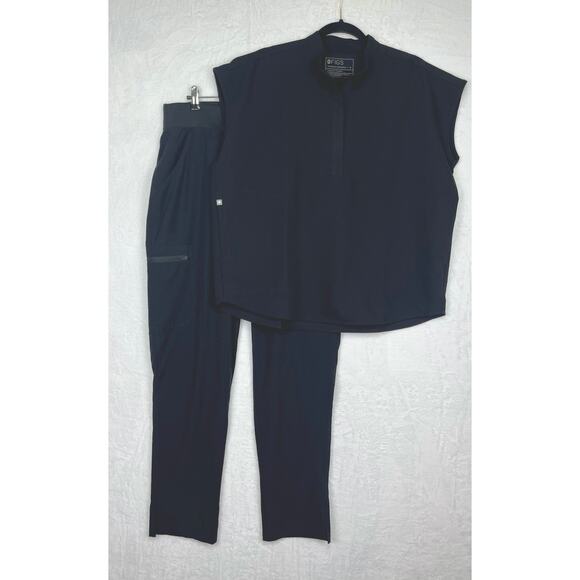 FIGS Scrub Set High Waisted Yola FREEx Lined  Scrub Pants LT Rafaela Top M Black - Picture 1 of 15